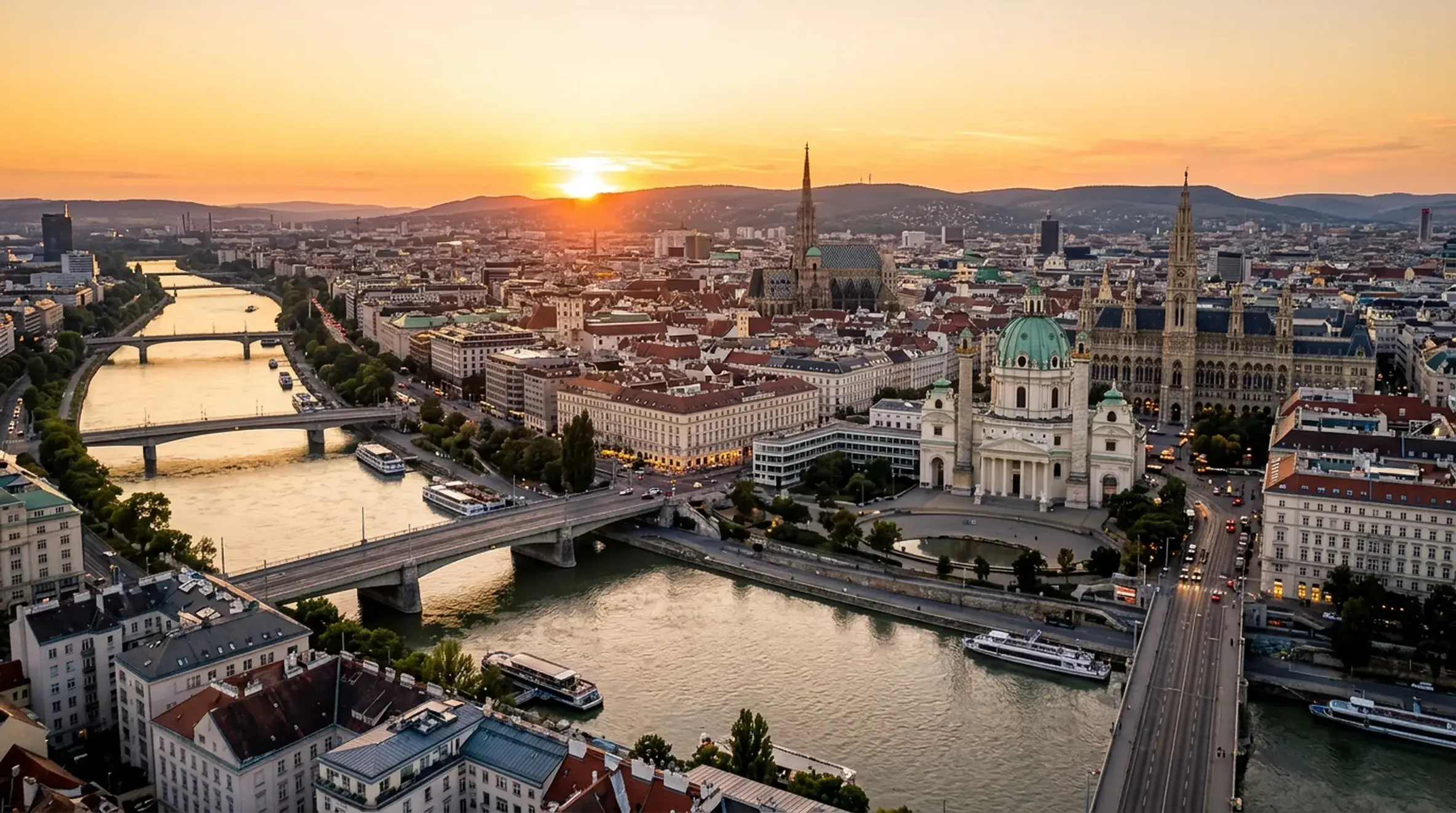 Vienna historic skyline and Danube Canal on a private transfer from Salzburg