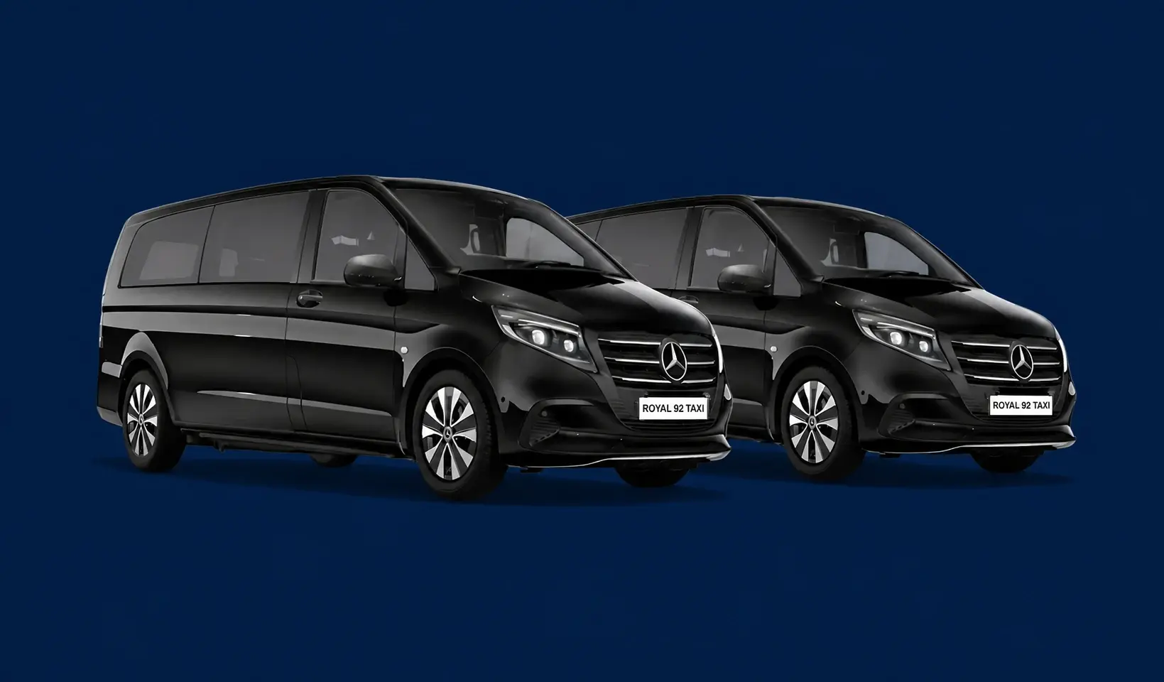 Two black Mercedes V-Class vehicles from the Salzburg Taxi fleet
