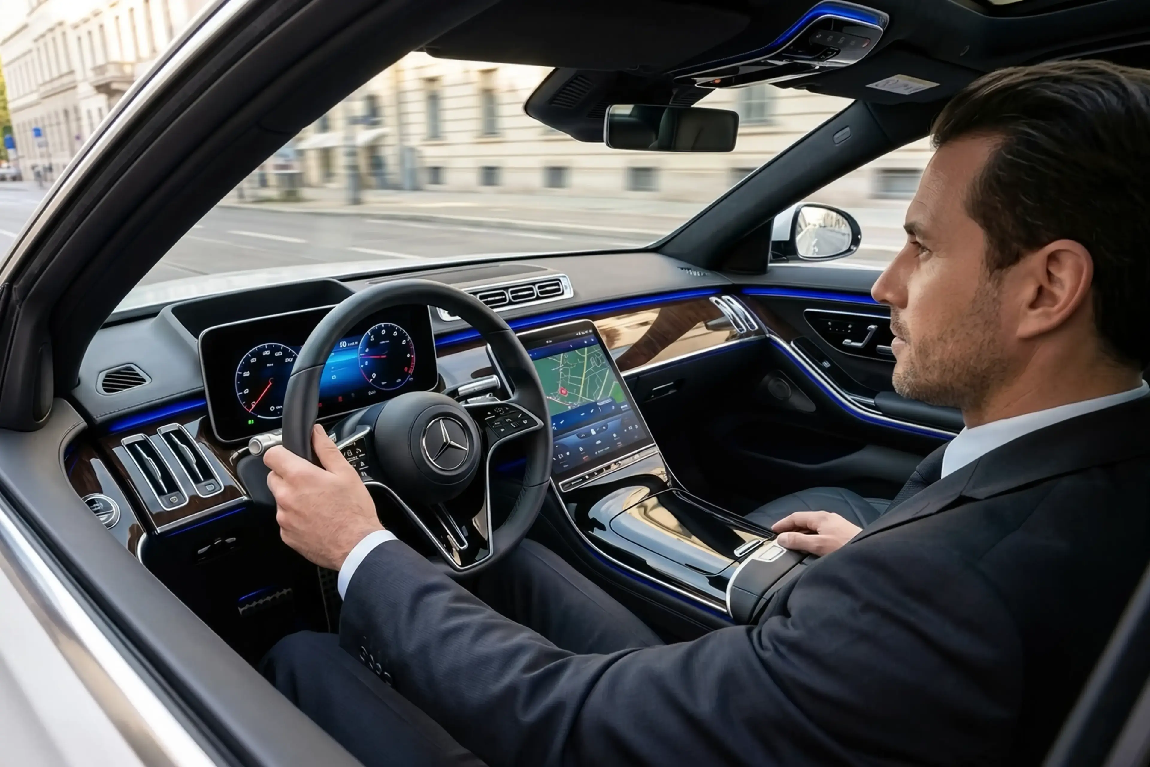 Taxi Salzburg – professional Salzburg Taxi chauffeur service Taxi Salzburg chauffeur driving a premium Mercedes for a private Salzburg airport transfer